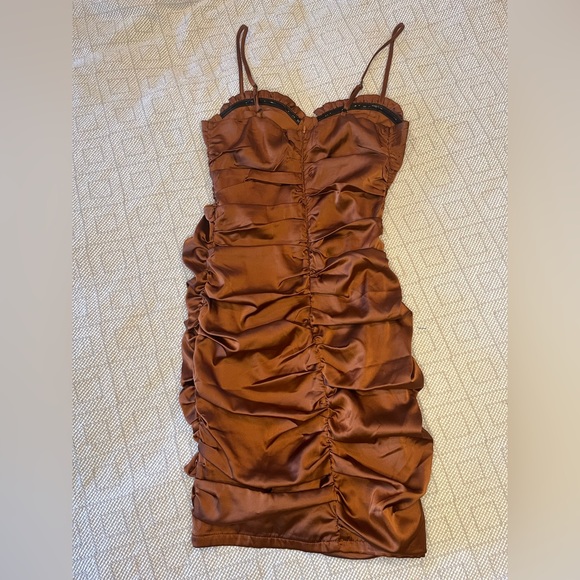 Bodycon Rust Ruched Scrunch Dress Corset Detailing - Thatssofetch - Picture 3 of 4